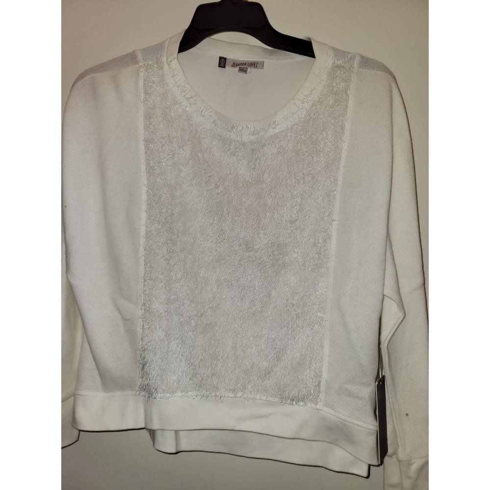Jennifer‎ Lopez JLO White Top.FRINGY  So Nice. Long Sleeve Pullover Sz LZ #329